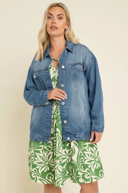 Yours Curve Blue Washed Oversized Denim Jacket - 18 Image 2