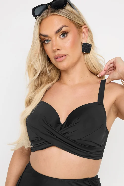 Yours Curve Black Premium Underwired Bikini Top - 40E Image 2