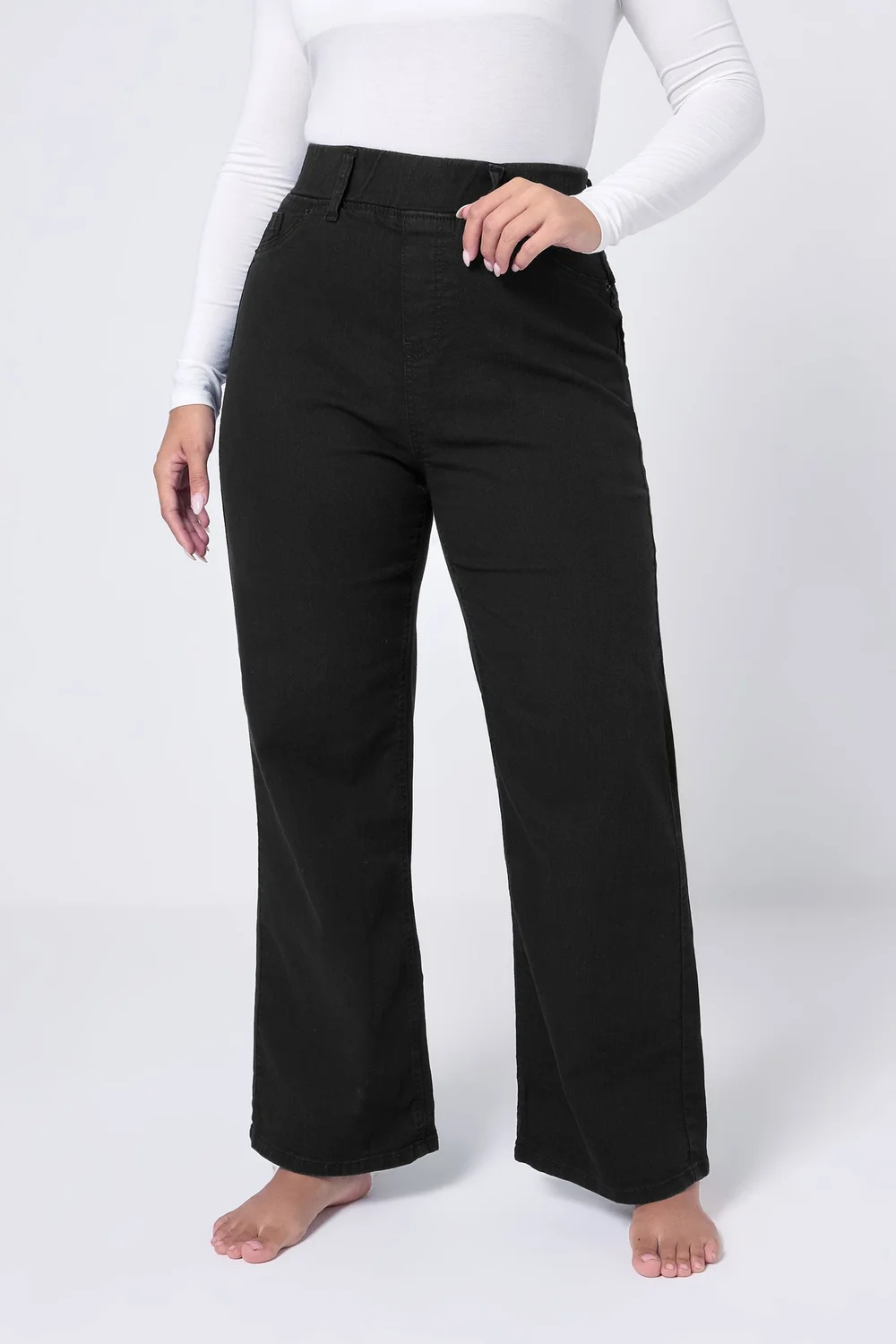 Yours Curve Black Wide Leg Jeggings - 26/L30 Image 1