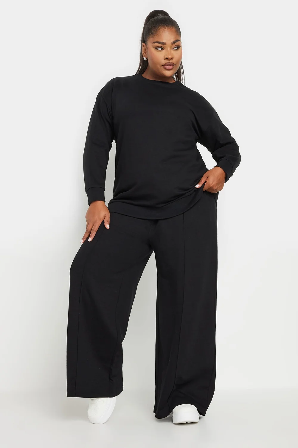 YOURS Curve Black Sweatshirt & Wide Leg Jogger Set - 30-32 Image 2