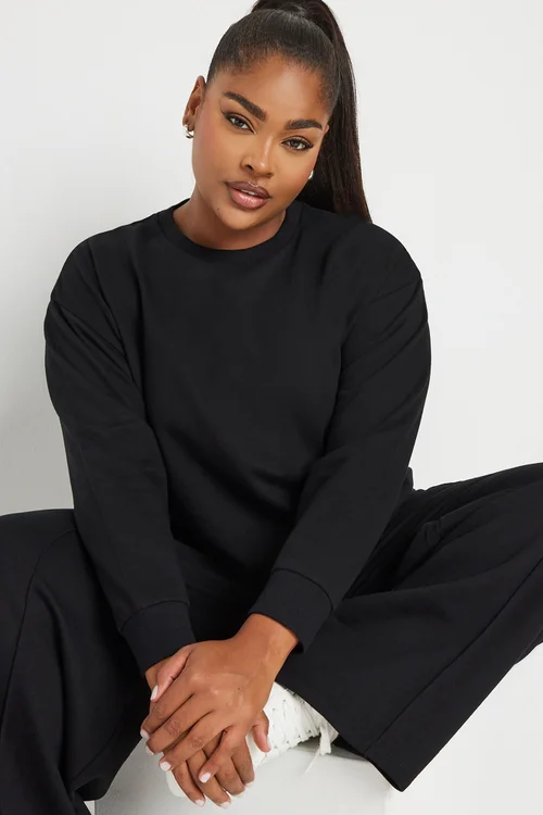 YOURS Curve Black Sweatshirt & Wide Leg Jogger Set - 30-32 Image 4