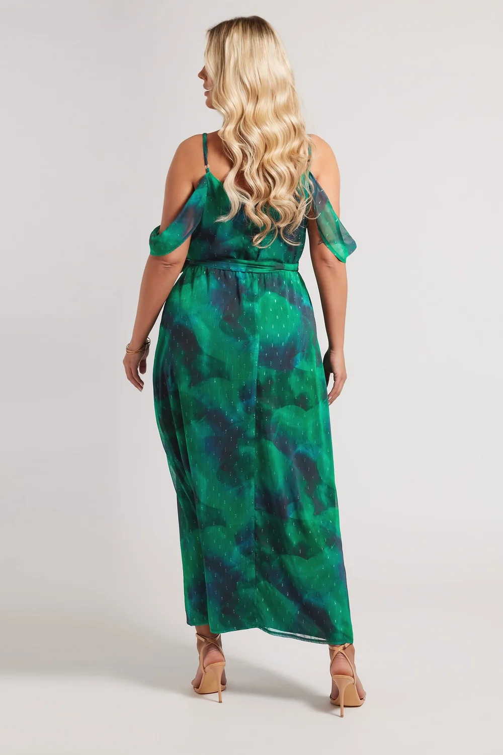 Yours London Curve Green Abstract Metallic Cold Shoulder Dress - 18 | Matalan Yours London Curve Green Abstract Metallic Cold Shoulder Dress - 18 | Matalan
