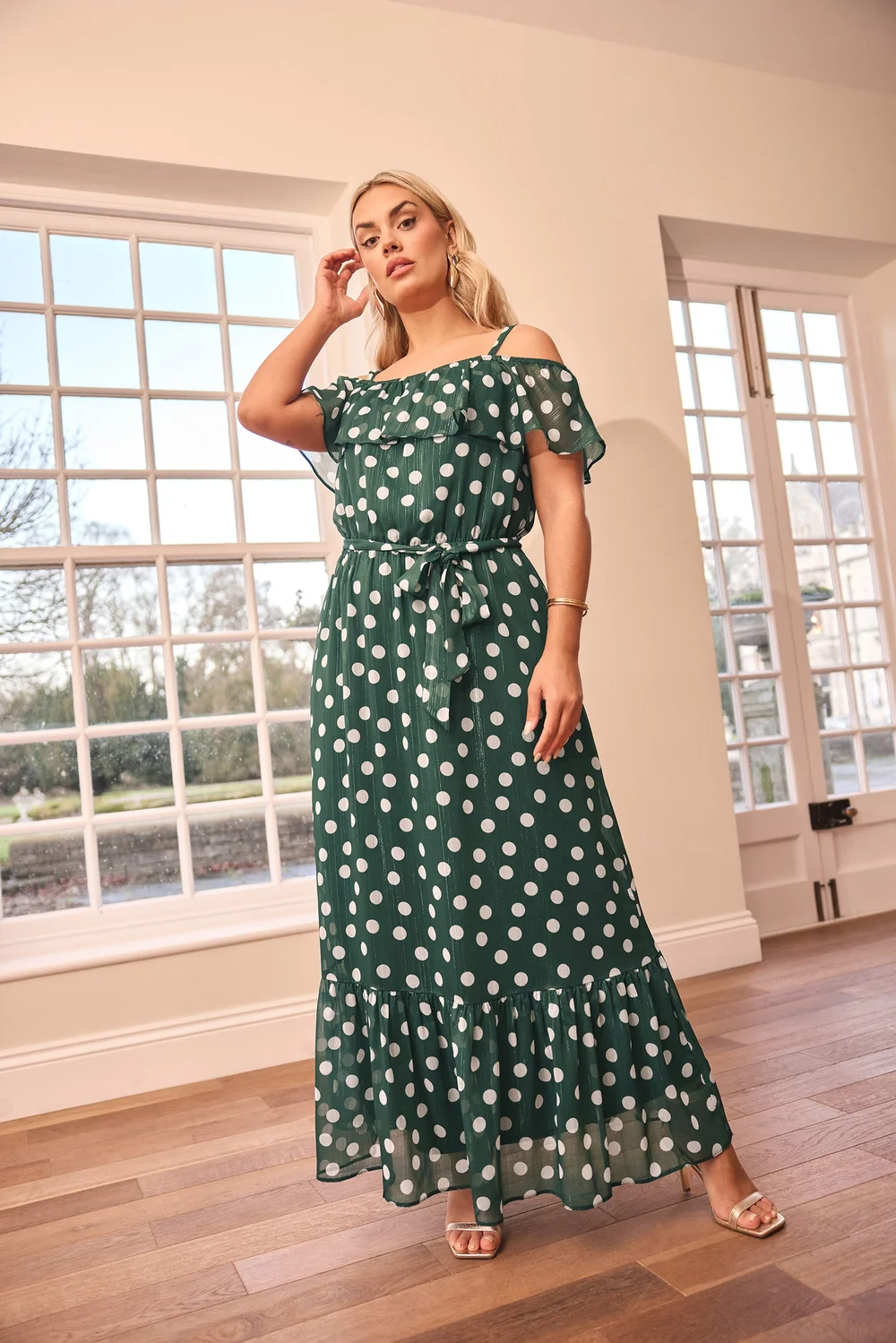 Yours London Curve Dark Green Polka Dot Metallic Maxi Dress - 24 | Matalan Yours London Curve Dark Green Polka Dot Metallic Maxi Dress - 24 | Matalan