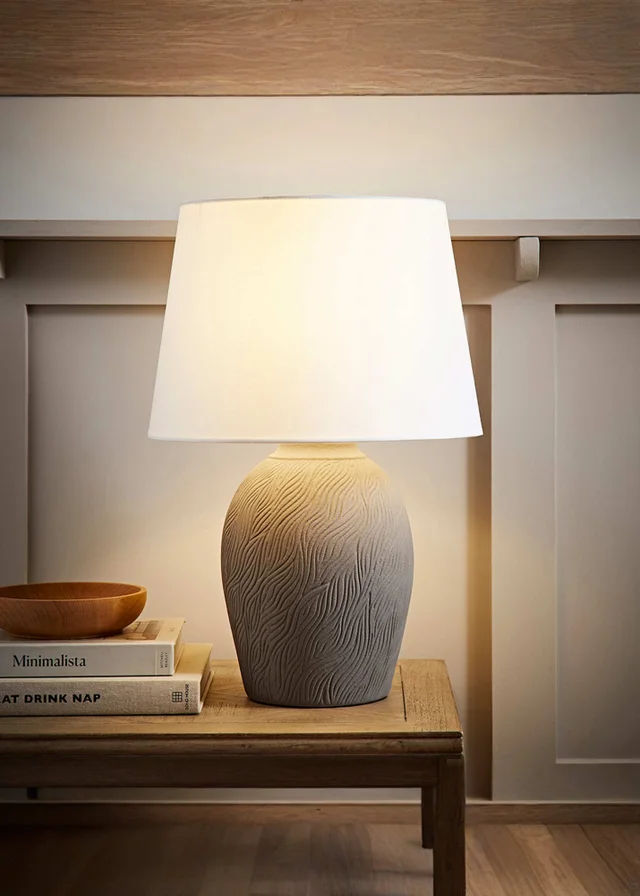 ValueLights Clint Large Grey Ceramic Table Lamp Linen Shade