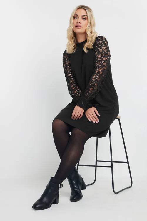 Yours Curve Black Lace Sleeve Mini Dress - 16 | Matalan Yours Curve Black Lace Sleeve Mini Dress - 16 | Matalan