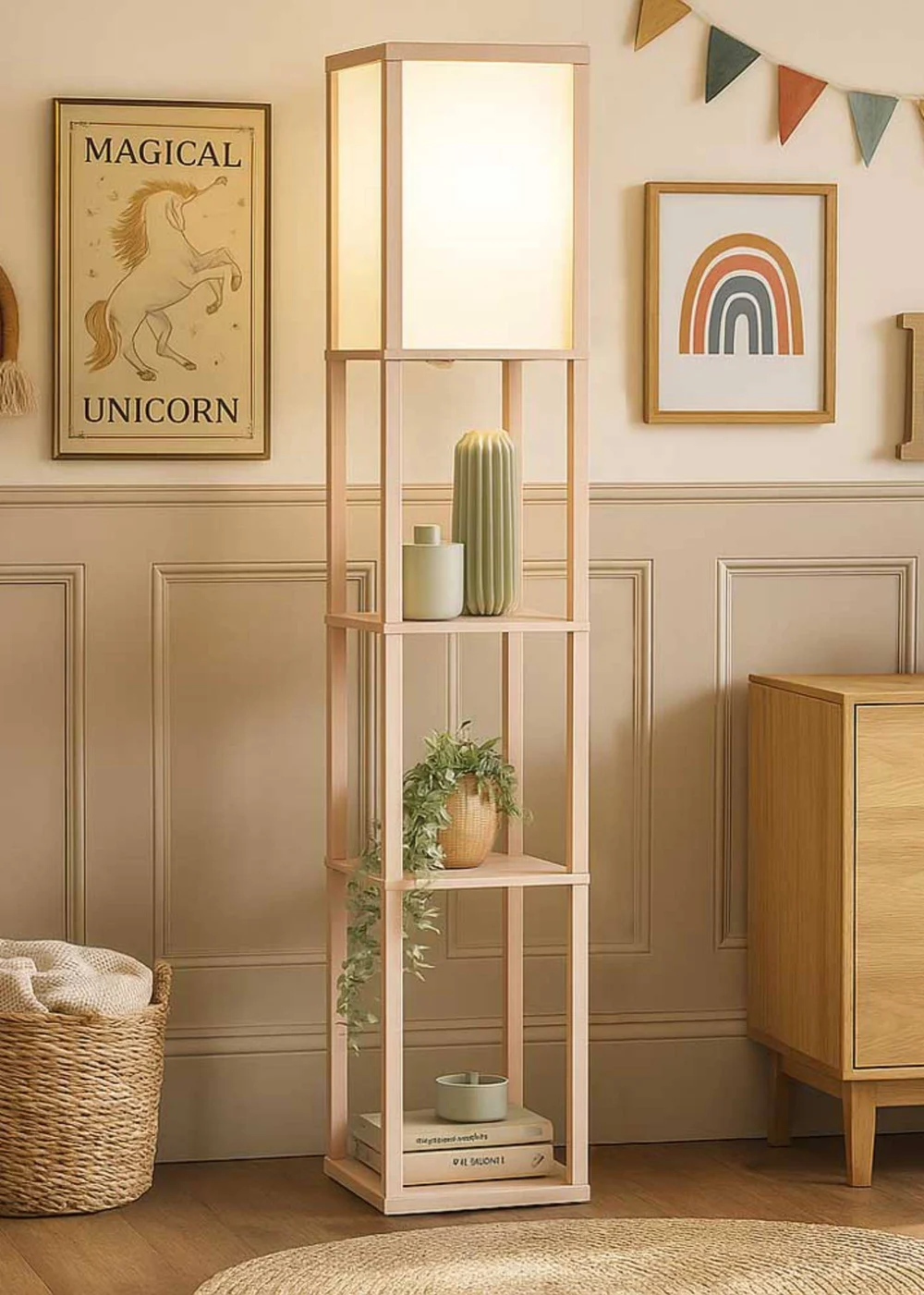 ValueLights Struttura Pink Wood Shelving Floor Lamp - One Size Image 1