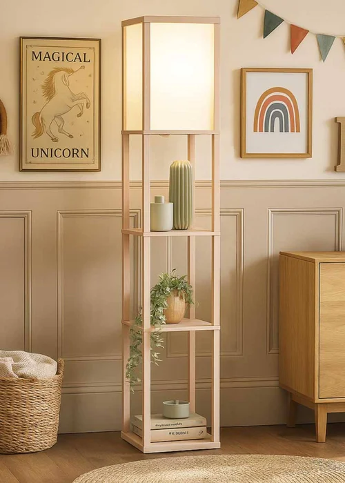 ValueLights Struttura Pink Wood Shelving Floor Lamp - One Size Image 1