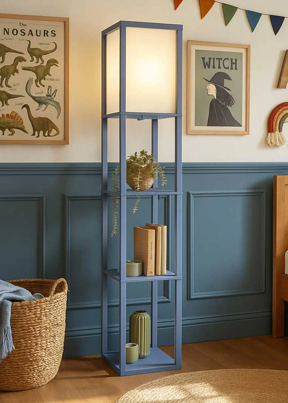 ValueLights Struttura Blue Wood Shelving Floor Lamp - One Size Image 1