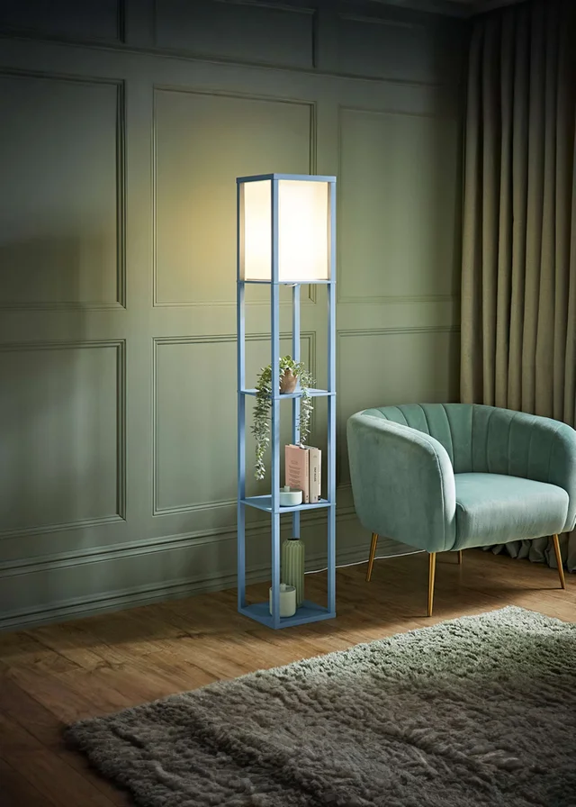 ValueLights Struttura Blue Wood Shelving Floor Lamp