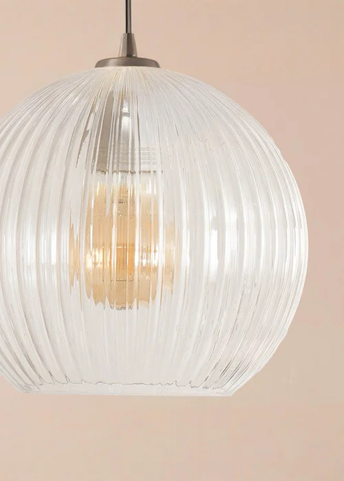 ValueLights Maddison Clear Ribbed Glass Globe Easy Fit Lampshade - One Size Image 4