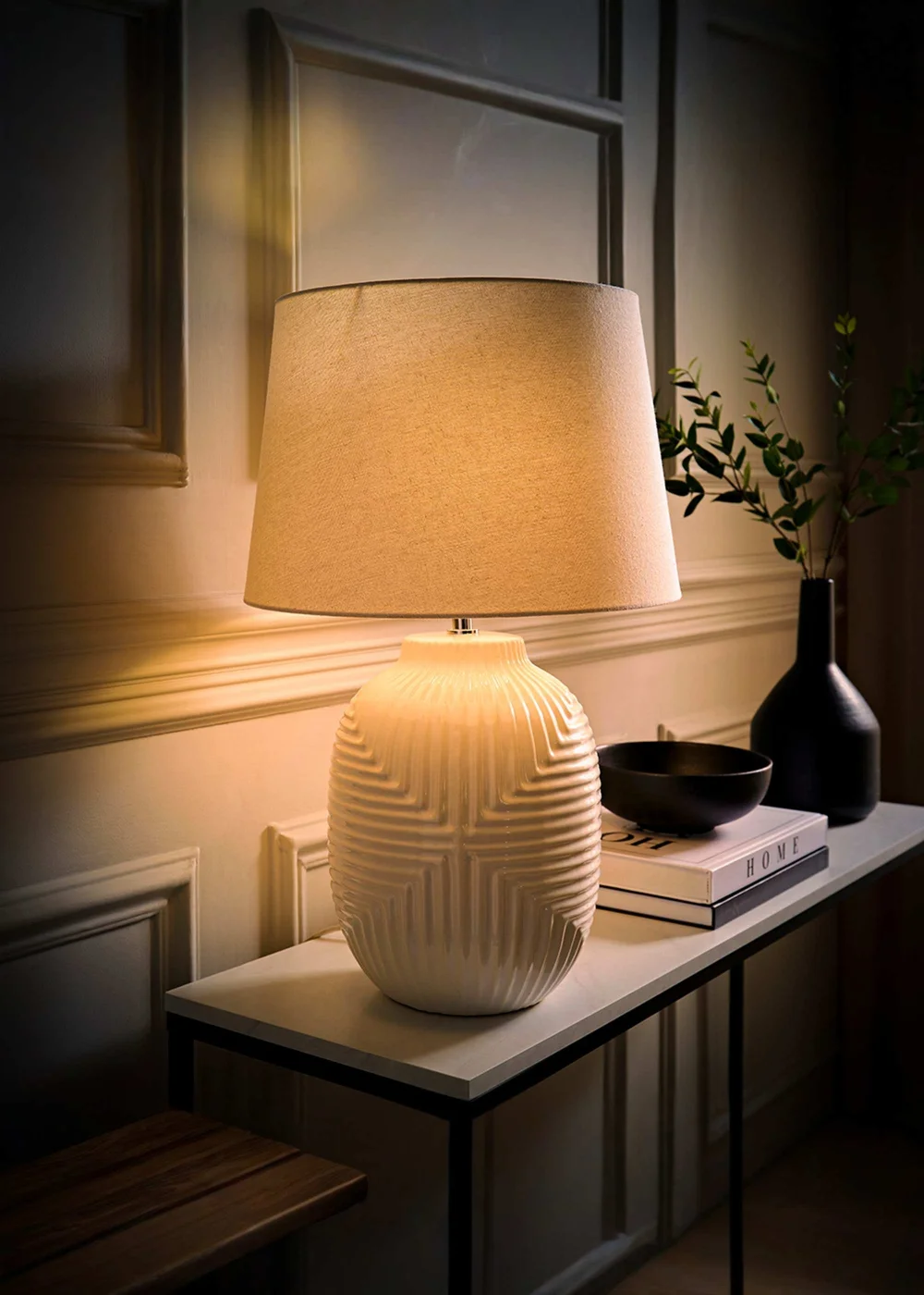 ValueLights Harrison White Ribbed Large Table Lamp - One Size Image 2