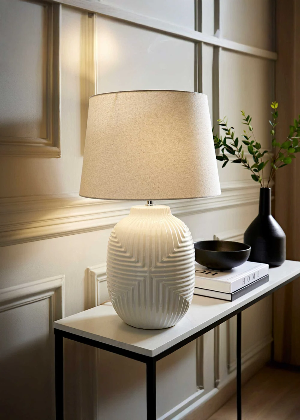 ValueLights Harrison White Ribbed Large Table Lamp - One Size Image 1