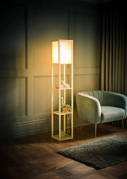 ValueLights Struttura Yellow Wood Shelving Floor Lamp - One Size Image 2
