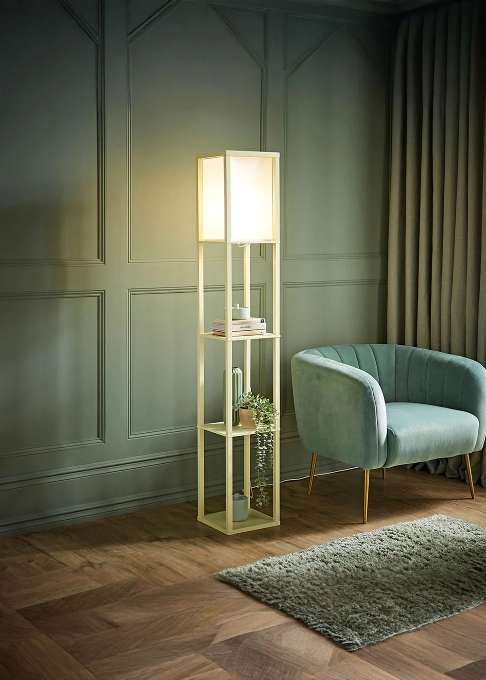 ValueLights Struttura Yellow Wood Shelving Floor Lamp - One Size Image 1