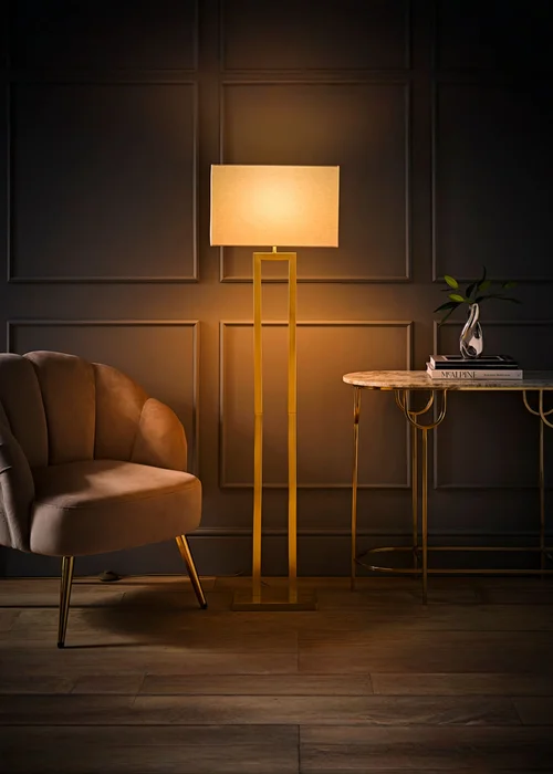 ValueLights Gloria Gold Double Stem Metal Floor Lamp with Rectangular Lampshade - One Size Image 2