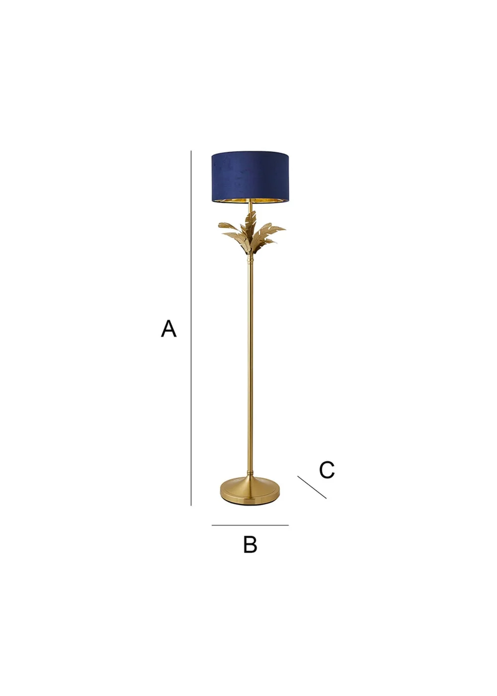 ValueLights Christina Gold Palm Leaf Floor Lamp Navy Velvet Lampshade - One Size Image 6