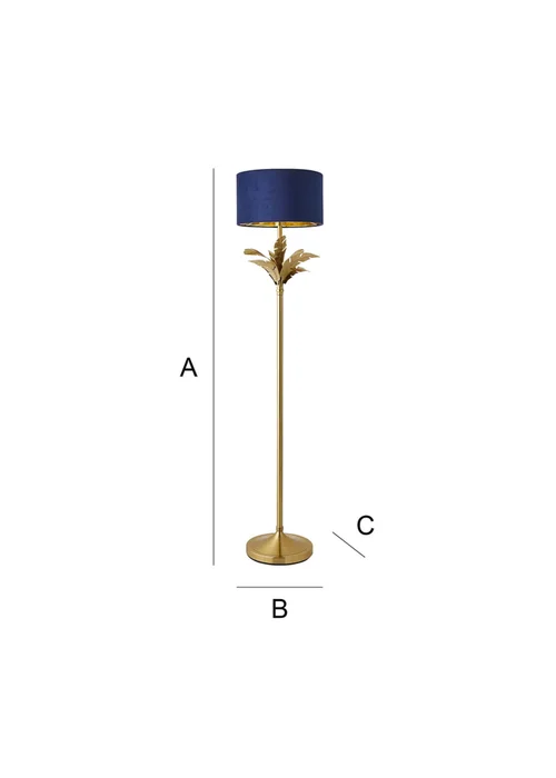 ValueLights Christina Gold Palm Leaf Floor Lamp Navy Velvet Lampshade - One Size Image 6