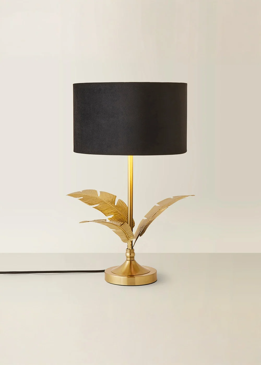 ValueLights Christina Gold Palm Leaf Table Lamp Black Velvet Lampshade - One Size Image 3