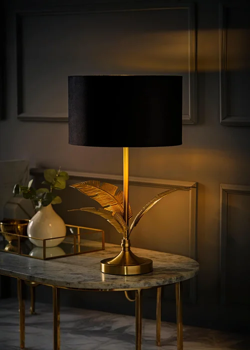 ValueLights Christina Gold Palm Leaf Table Lamp Black Velvet Lampshade - One Size Image 2