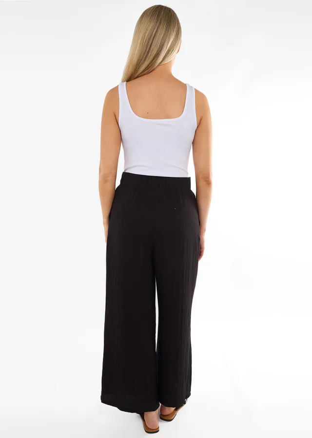 Gini London Black Paperbag Waist Wide Leg Trousers