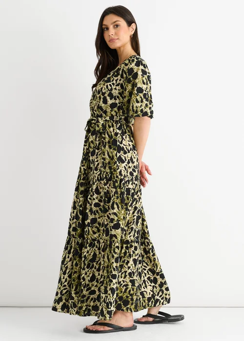 Gini London Green Animal Print Wrap Skater Midi Dress - M/L Image 4