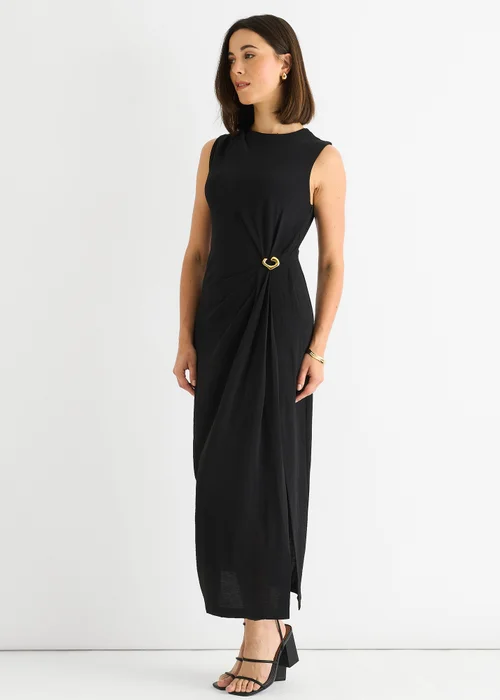 Gini London Black Waist Ruched Metal Trim Sleeveless Midi Dress - 8 Image 4