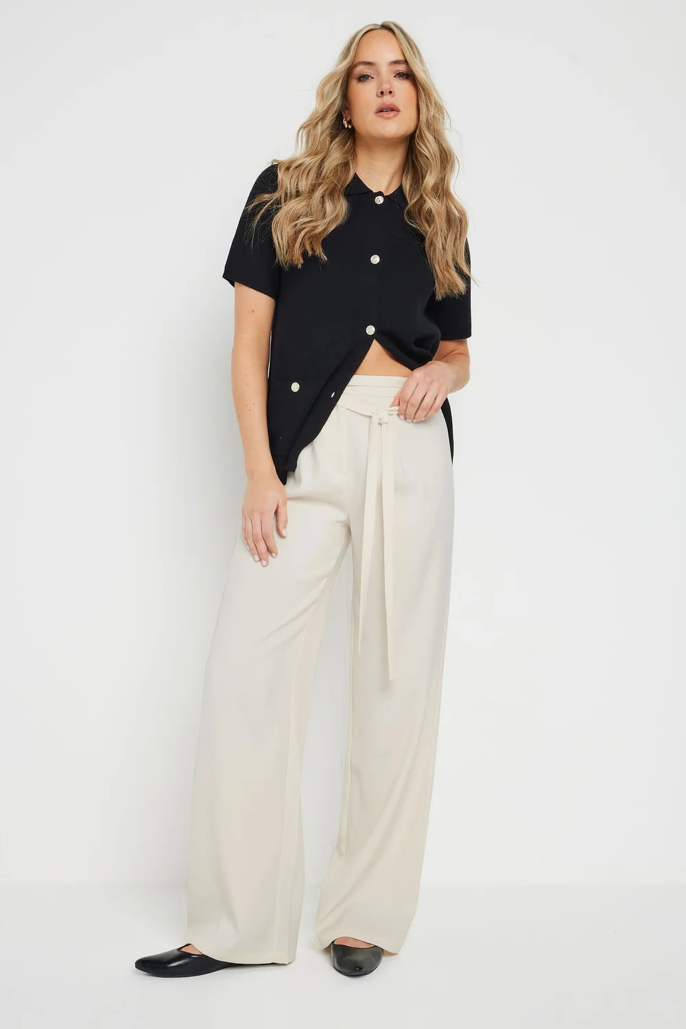 Long Tall Sally Ivory White Double Belt Tie Trousers - Size 14, Leg 36 Image 1