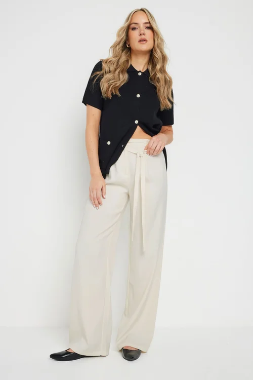 Long Tall Sally Ivory White Double Belt Tie Trousers - Size 14, Leg 36 Image 1