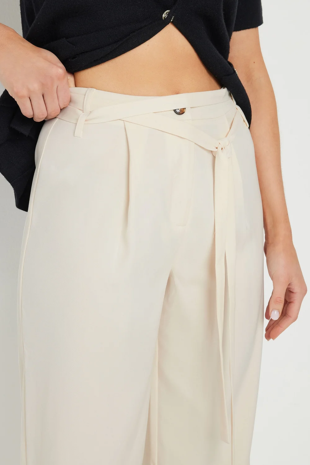 Long Tall Sally Ivory White Double Belt Tie Trousers - Size 14, Leg 36 Image 5