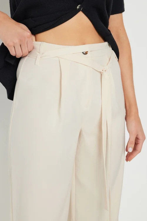 Long Tall Sally Ivory White Double Belt Tie Trousers - Size 14, Leg 36 Image 5