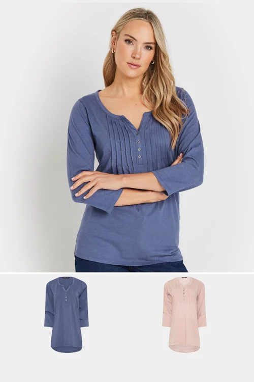Long Tall Sally 2 Pack Light Pink & Blue Henley Tops - Size 14 Image 1