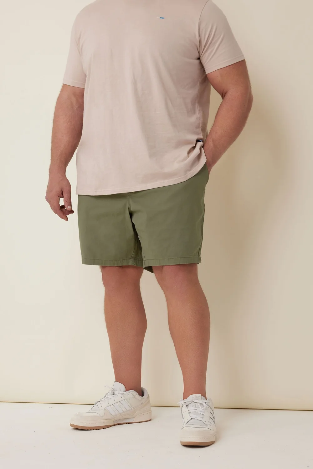 BadRhino Khaki Green Stretch Elasticated Waist Chino Shorts - 7-8XL Image 1