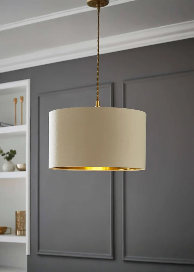 ValueLights Reni 45cm Easy Fit Lamp Shade Beige with Metallic Gold Inner