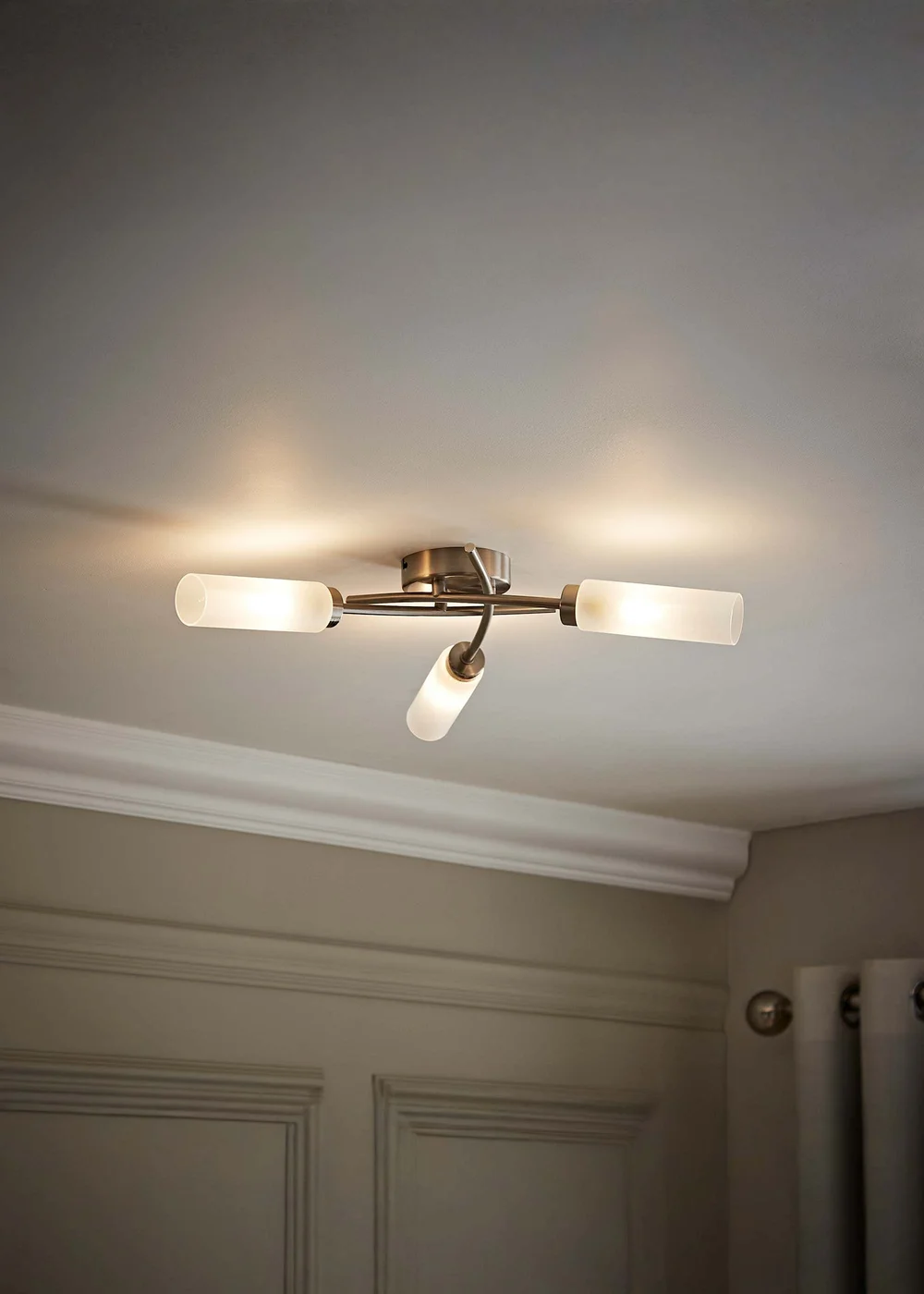 ValueLights Maya Brushed Chrome 3 Arm Frosted Glass Ceiling Light - One Size Image 1