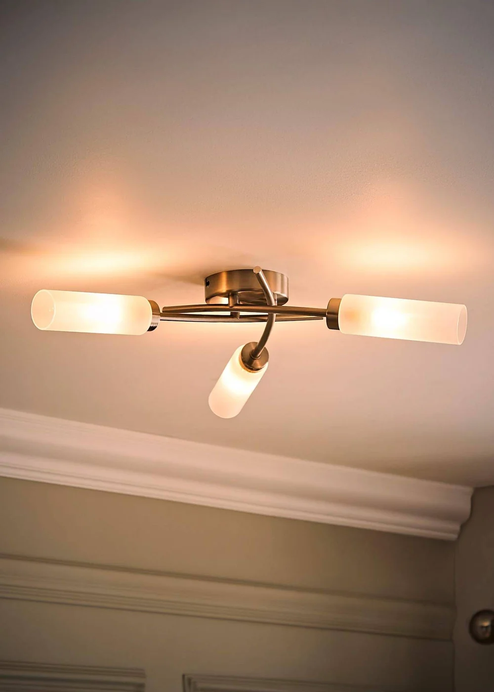 ValueLights Maya Brushed Chrome 3 Arm Frosted Glass Ceiling Light - One Size Image 3