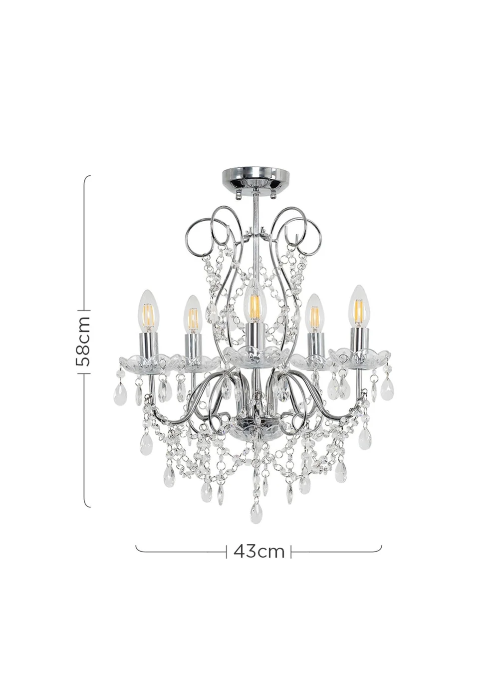 ValueLights Viscount 5 Way Chandelier Crystal Droplet Ceiling Light - One Size Image 6