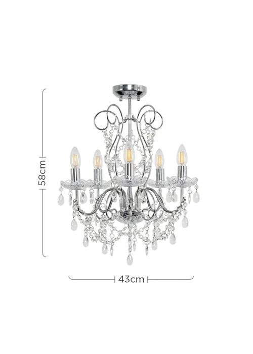 ValueLights Viscount 5 Way Chandelier Crystal Droplet Ceiling Light - One Size Image 6