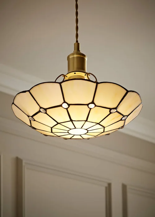 ValueLights Tiffany Cortez Glass Uplighter Easy Fit Ceiling Lampshade - One Size Image 1