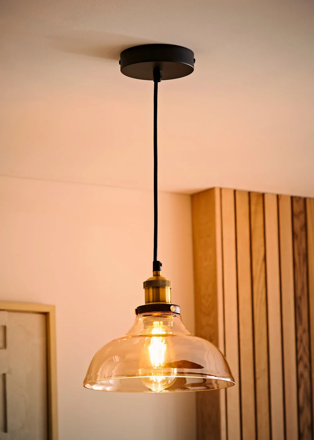 ValueLights Wallace Amber Glass Ceiling Pendant Light - One Size Image 3