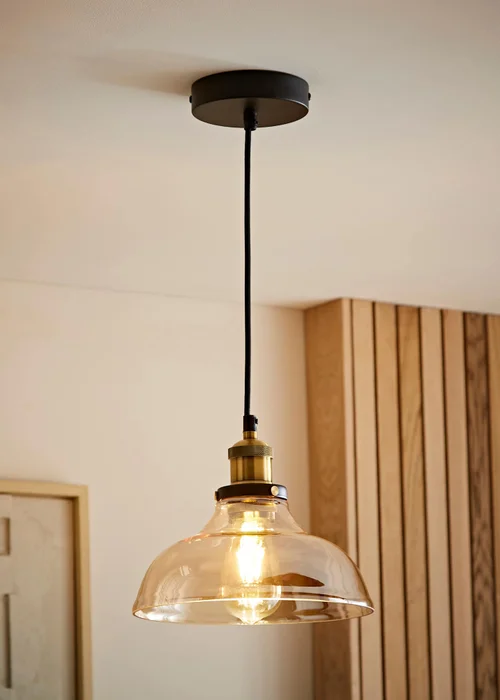ValueLights Wallace Amber Glass Ceiling Pendant Light - One Size Image 1