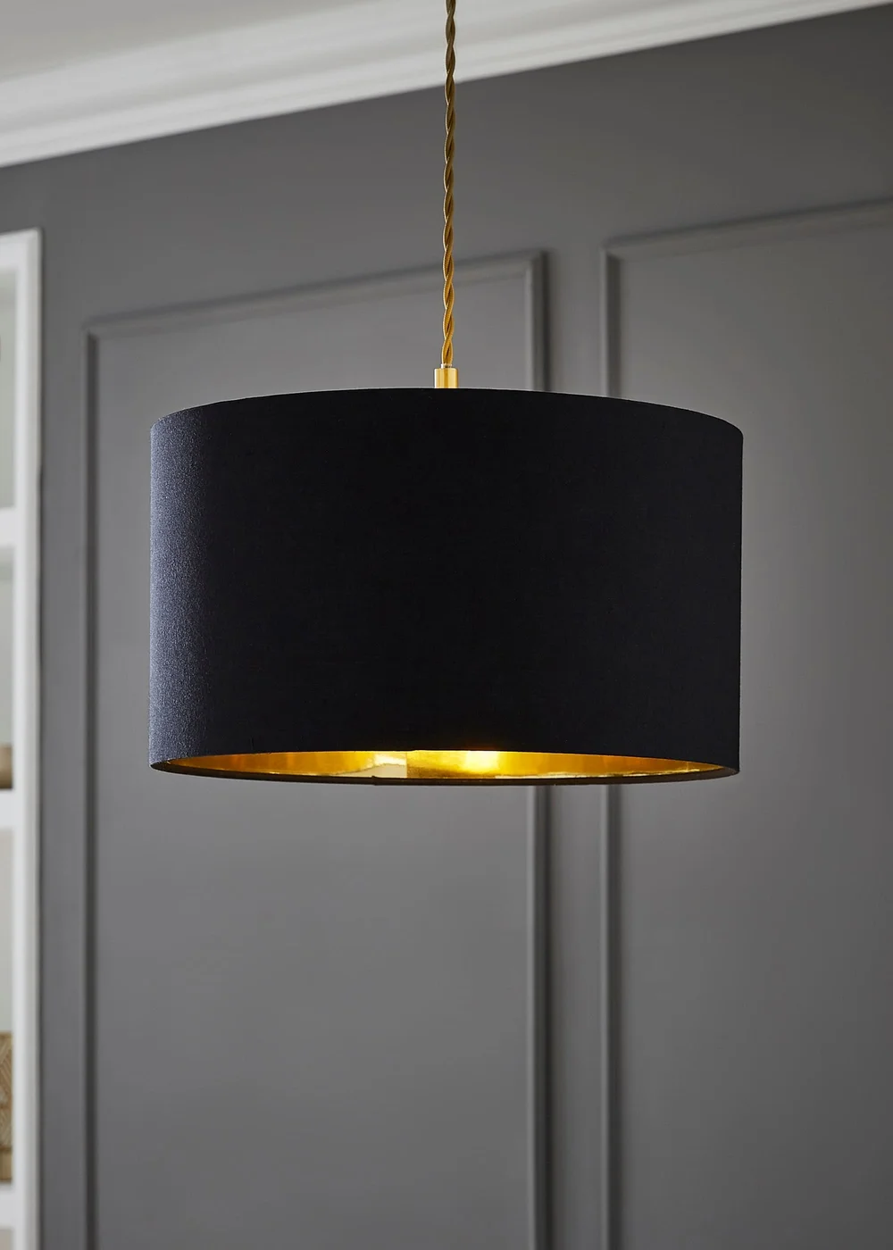 ValueLights Reni 35cm Easy Fit Lampshade Black with Metallic Gold Inner - One Size Image 1