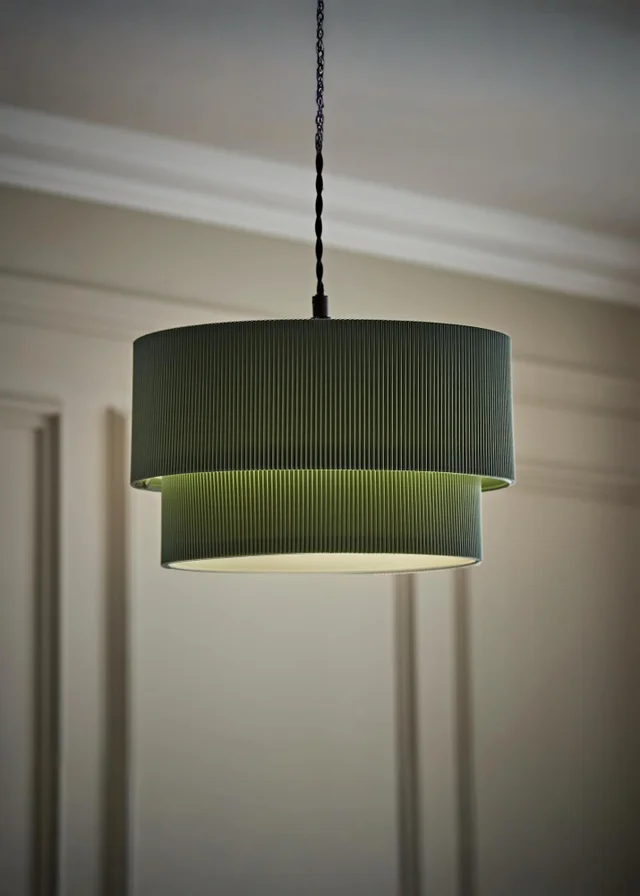 ValueLights Mason Moss Green 2 Tier Crinkle Easy Fit Ceiling Lampshade