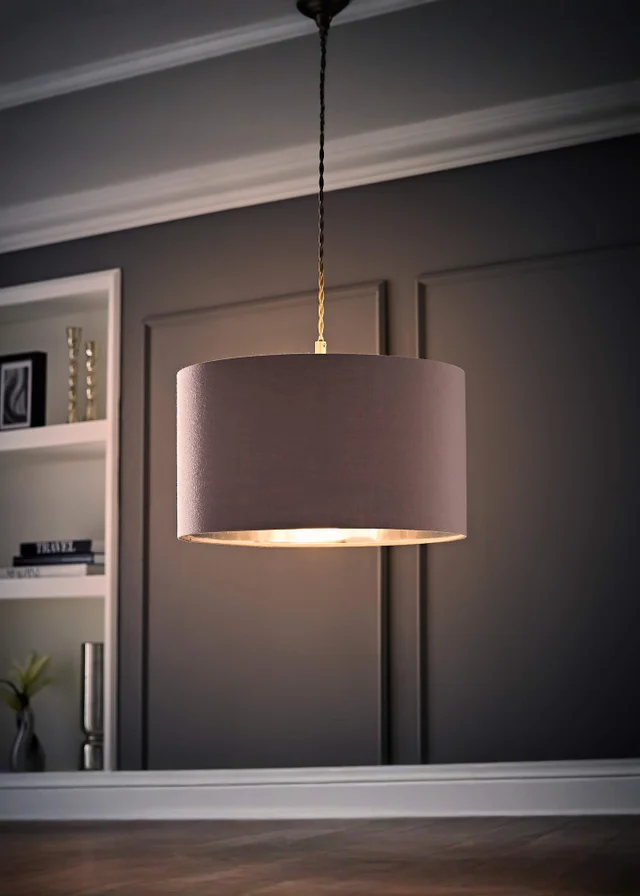 ValueLights Reni 35cm Easy Fit Lampshade Grey Fabric with Metallic Chrome Inner
