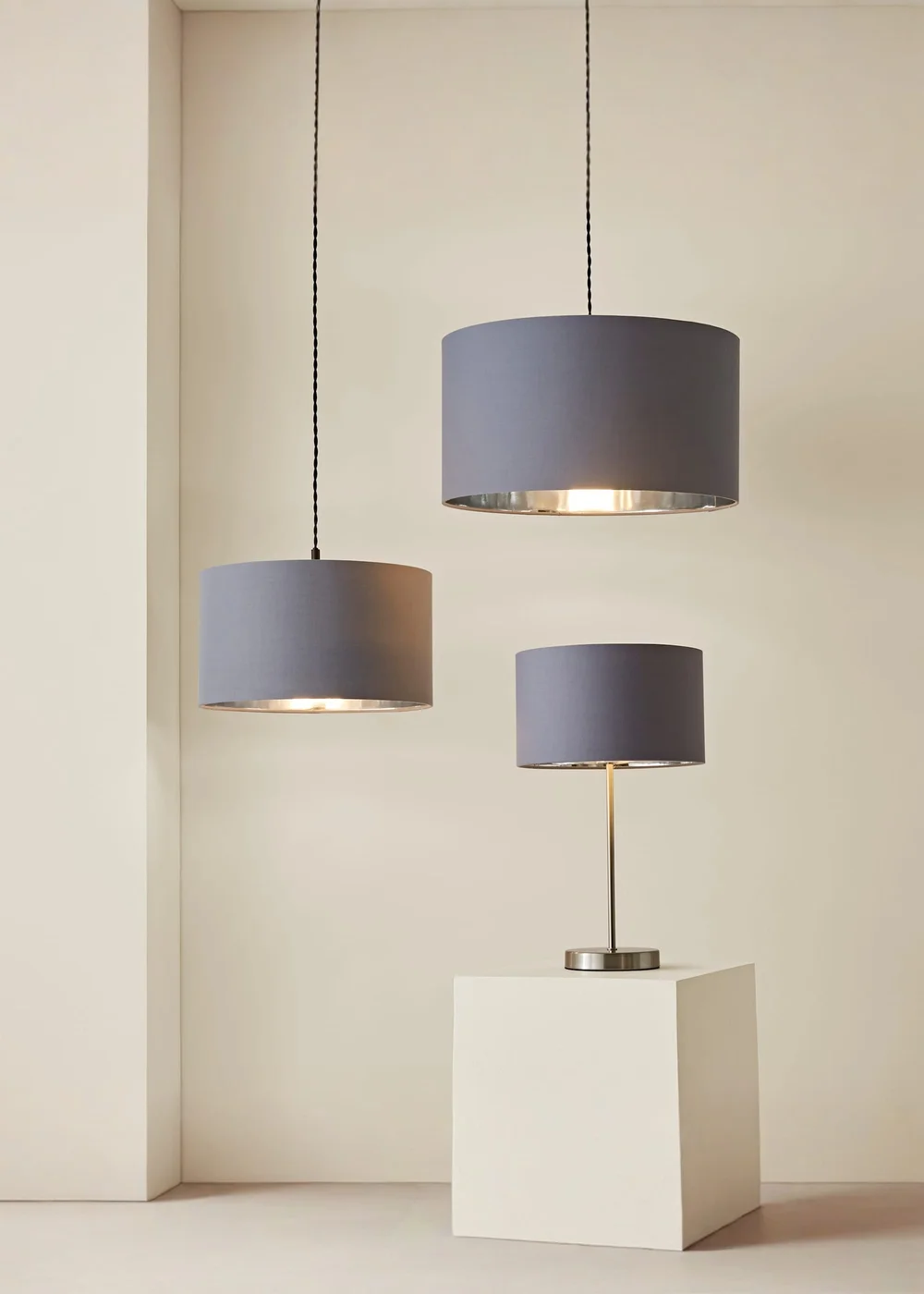 ValueLights Reni 35cm Easy Fit Lampshade Grey Fabric with Metallic Chrome Inner - One Size Image 5