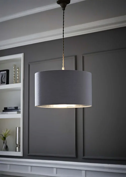 ValueLights Reni 35cm Easy Fit Lampshade Grey Fabric with Metallic Chrome Inner - One Size Image 1