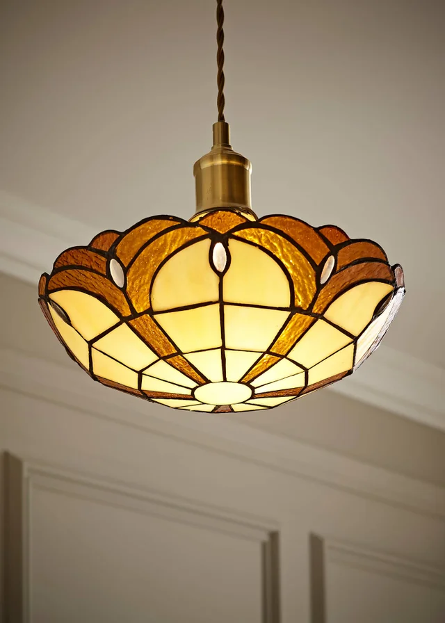 ValueLights Tiffany Amber Glass Uplighter Easy Fit Ceiling Lampshade
