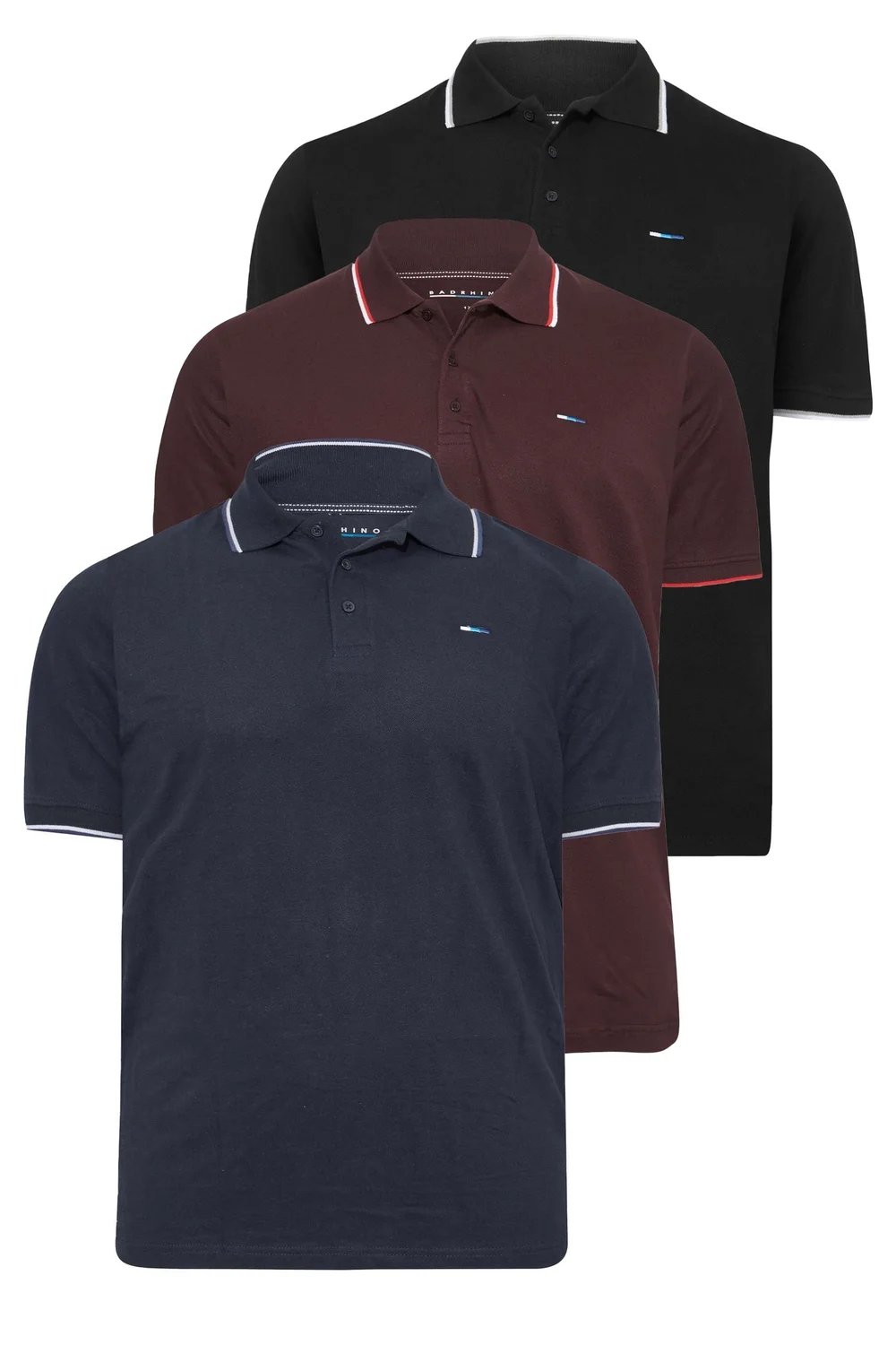 BadRhino Navy Blue/Black/Burgundy Red 3 Pack Tipped Polo Shirts - 3XL Image 2
