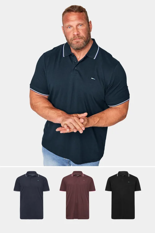 BadRhino Navy Blue/Black/Burgundy Red 3 Pack Tipped Polo Shirts - 3XL Image 1