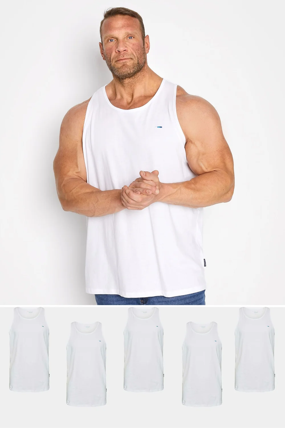 BadRhino White 5 Pack Vest Tops - 3XL Image 1