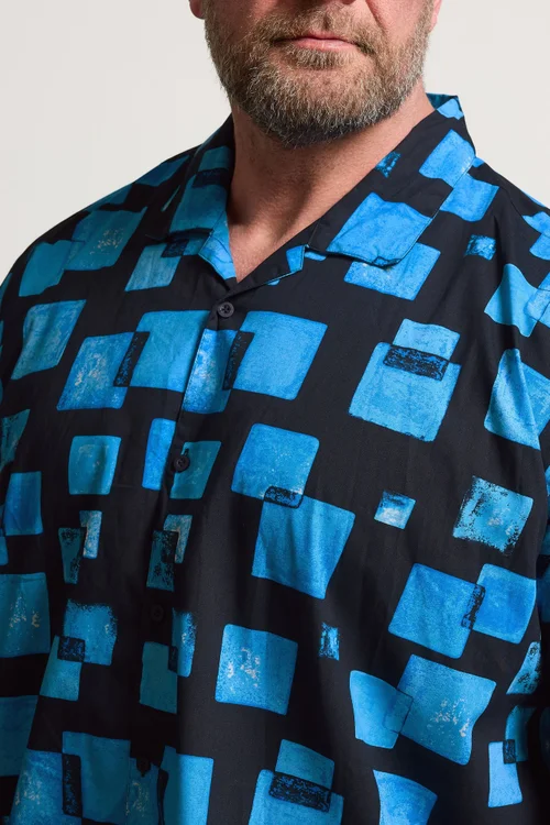 BadRhino Navy Blue Square Print Short Sleeve Revere Collar Shirt - 3XL Image 4